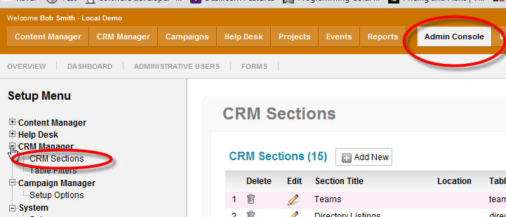 Managing CRM Sections