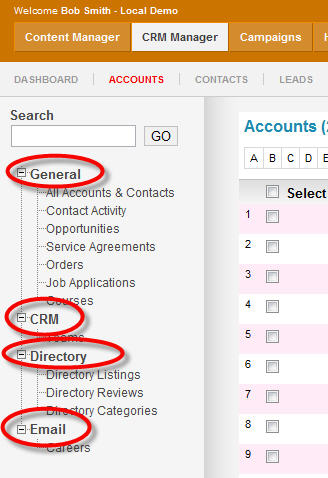 Managing CRM Sections